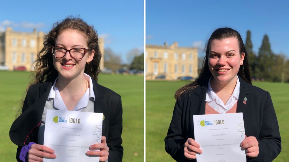 Alice and Jasmine with their CREST Award certificates